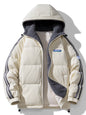 Men's Plus Size Hooded Zip Up Padded Jacket - Beige -
