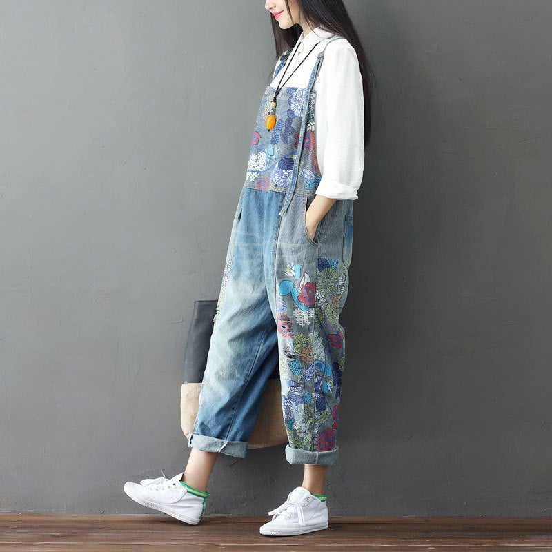 Vintage Patchwork Jeans for Women - - overalls