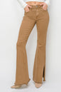 RISEN Brown Side Slit Flared Leg Denim Jeans - Brown - jeans