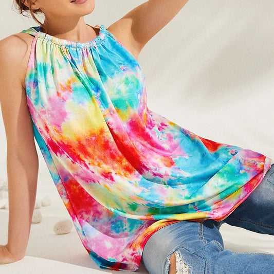 Oversized Gradient Print Women Top Beach Tshirt Loose Casual Tops