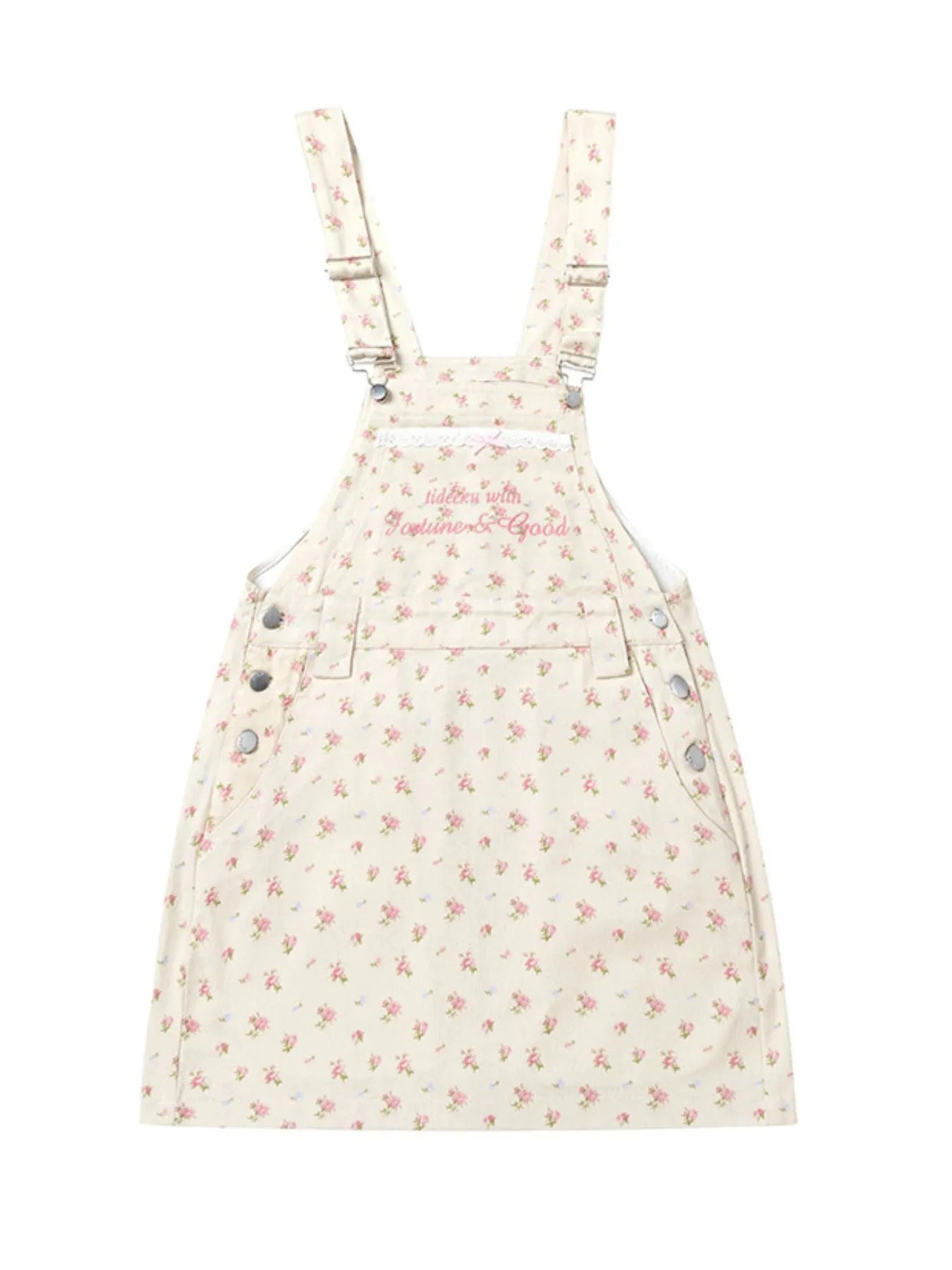 Floral Print Square Neck Overall Dress - Beige -