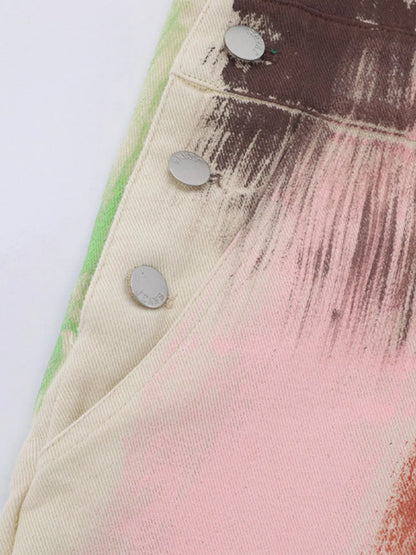 Colorful Wide Leg Overalls - -