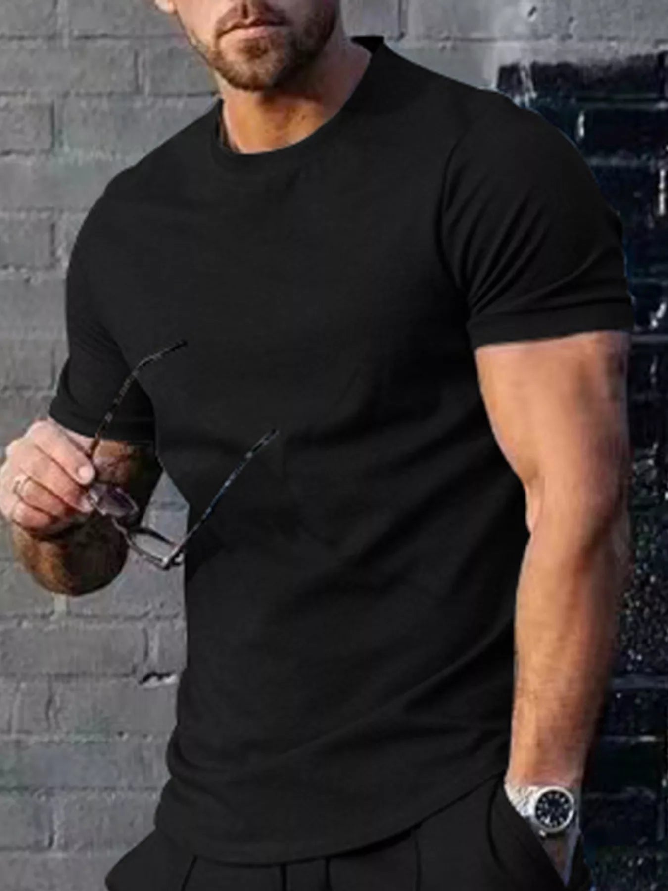 Men's Plus Size Solid Color Casual T-Shirt - Black -