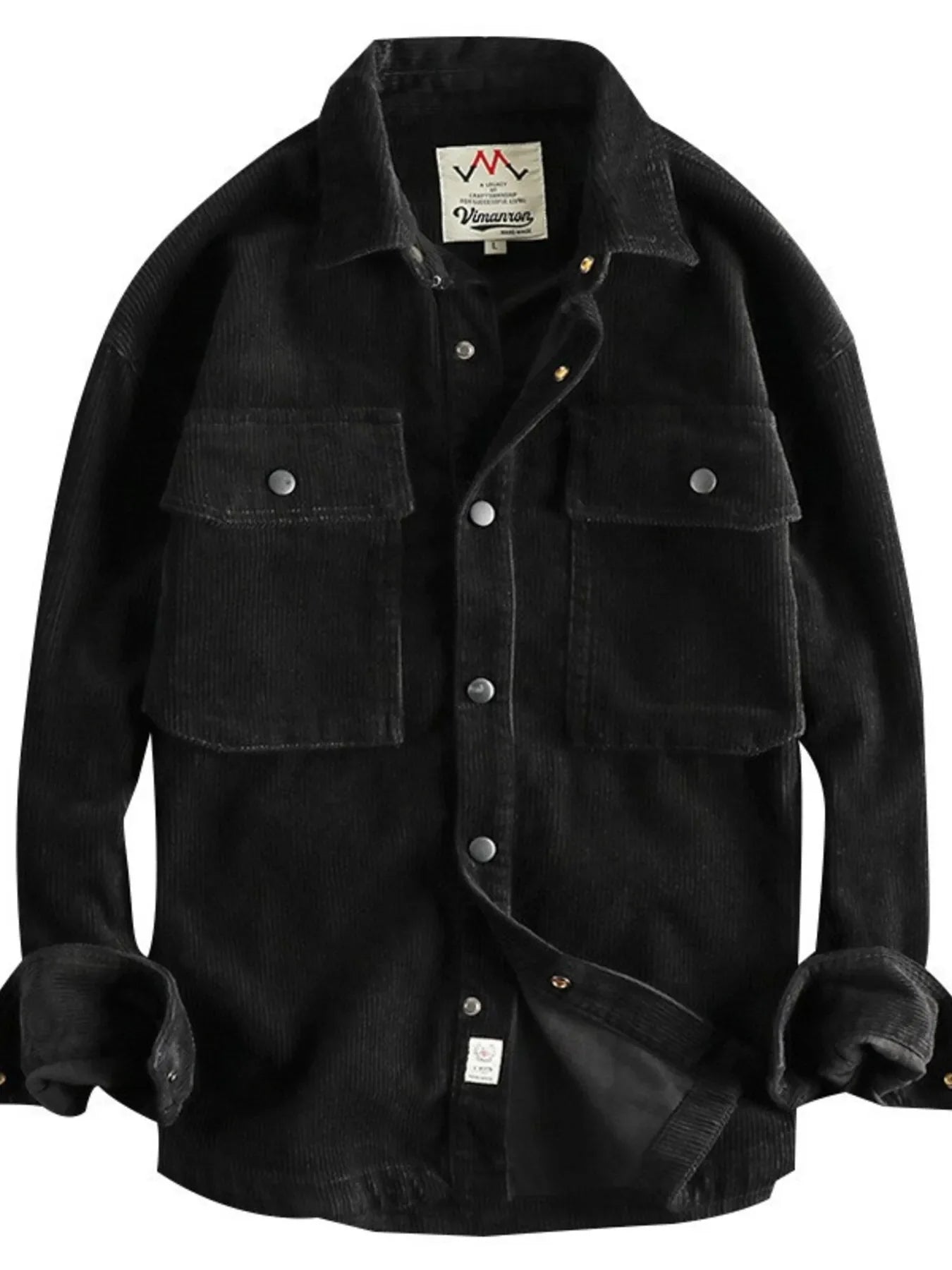 Men's Plus Size Corduroy Button Up Long Sleeve Jacket - Black -