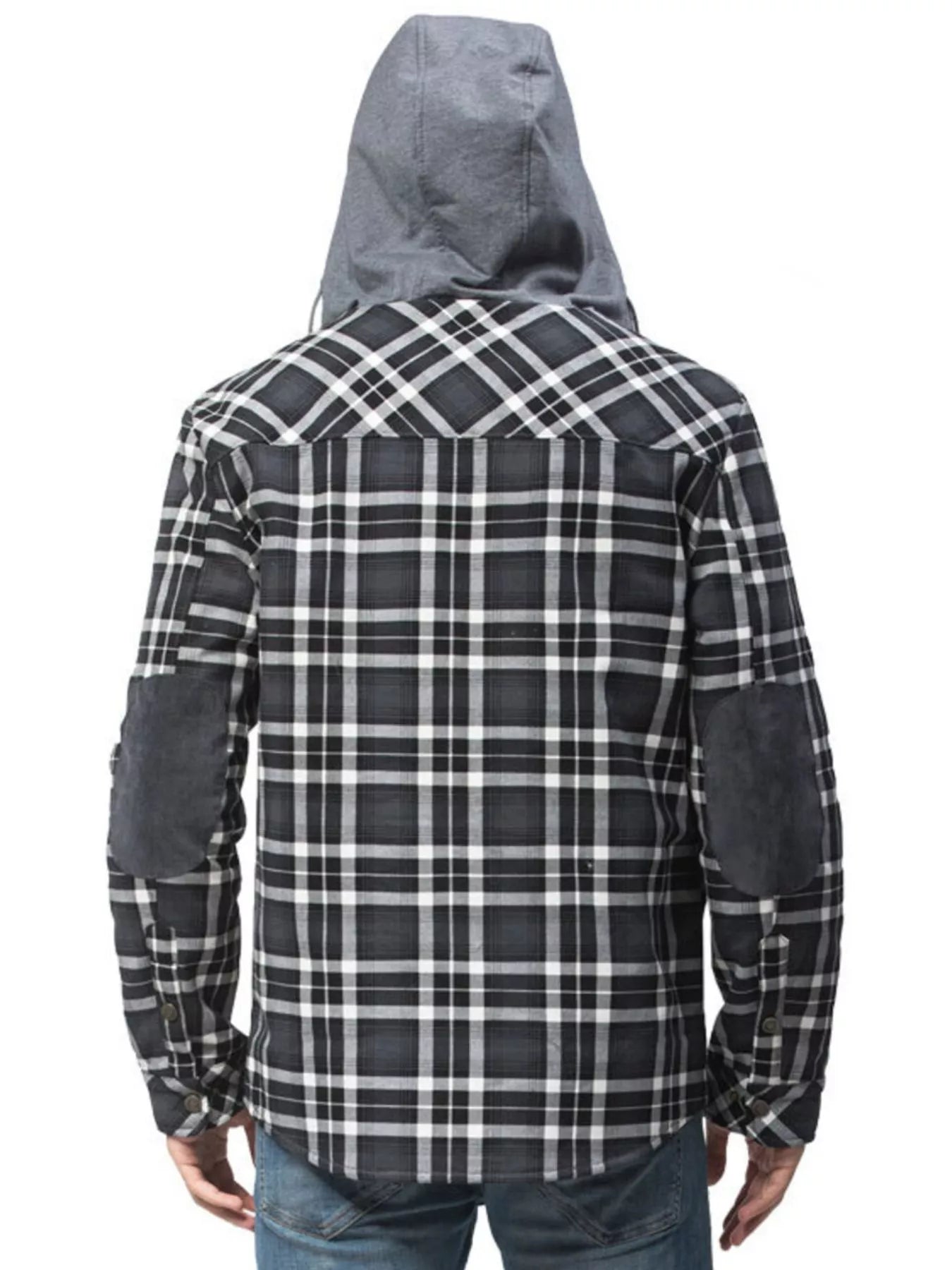 Men's Snap Down Plaid Flannel Hooded Jacket - -
