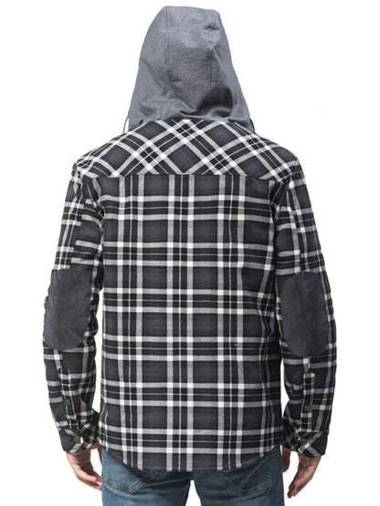 Men's Snap Down Plaid Flannel Hooded Jacket - -