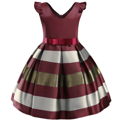 Baby Girls Flower Striped Dress Red Silver 7T