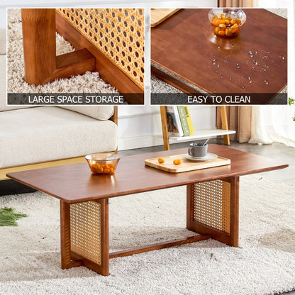 Chinese Style Imitation Rattan Tea Table Walnut Color - - Furniture