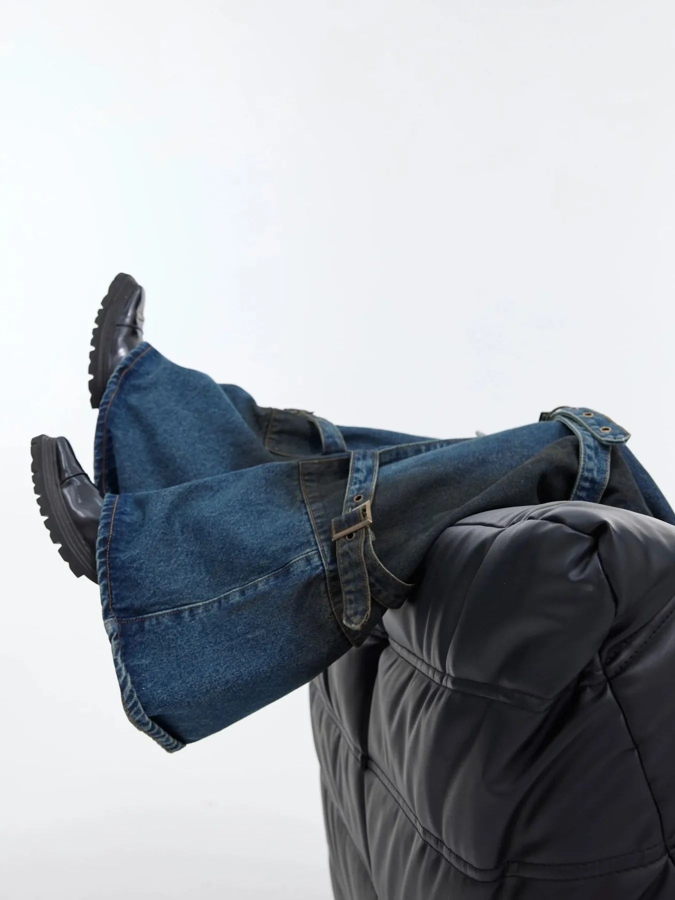 Men's Plus Size Buckle Strap Washed Flare Jeans - -
