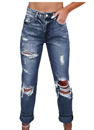 Retro High Waist Tattered Skinny Jeans - - Women's Fashion - Women's Clothing - Bottoms - Jeans