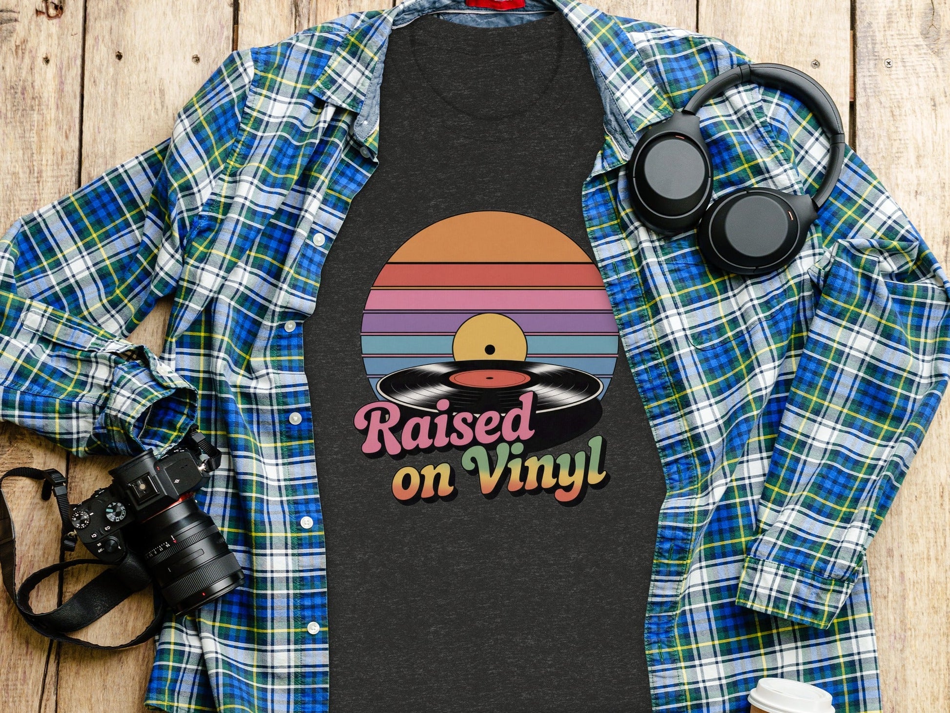 Raised On Vinyl Vintage Retro Style Design Graphic T-Shirt- Cloud 16 Clothing Co.- {{Product type}}