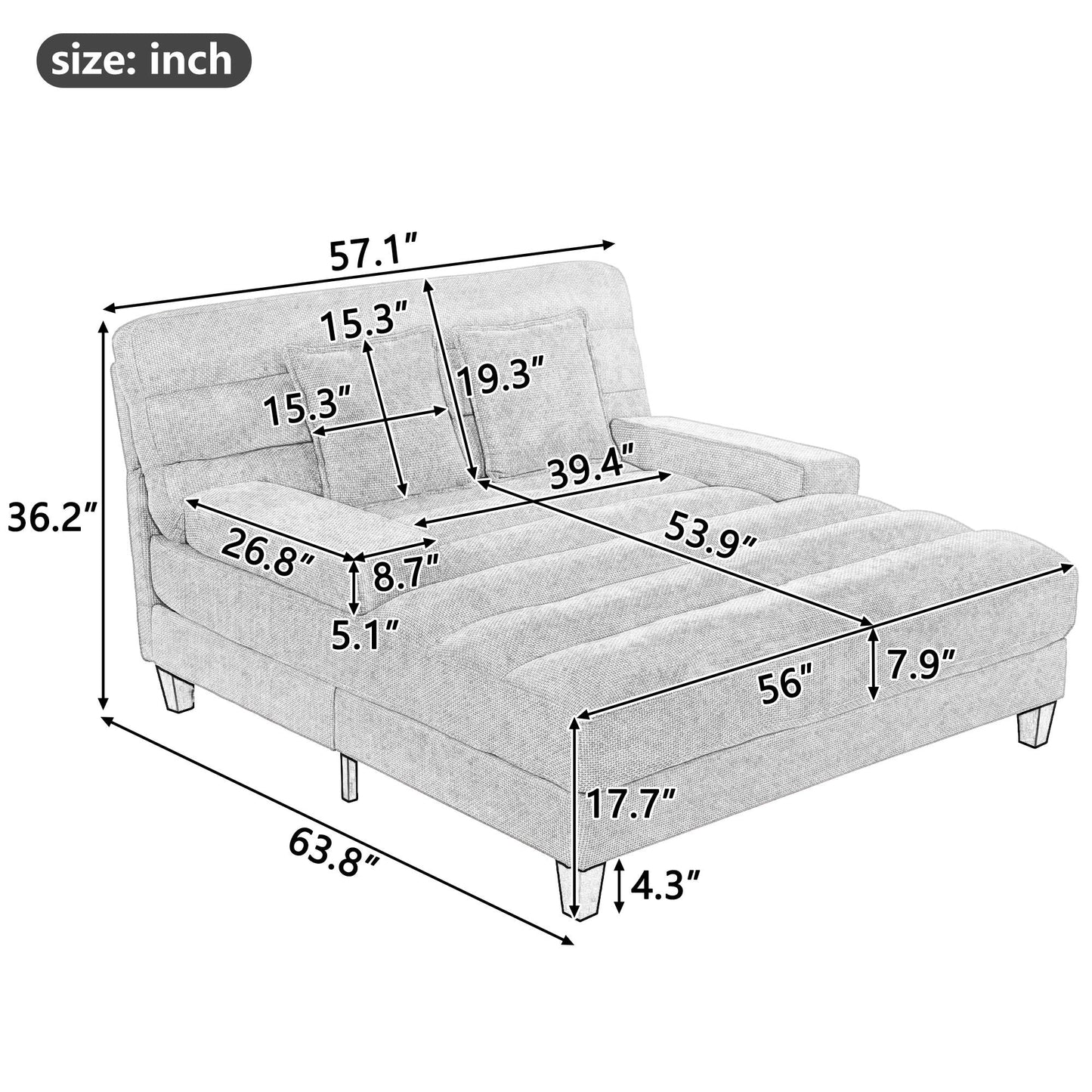 Chaise Bed Lounge Sofa Chair With Adjustable Backrest And LED Light Strip- Unique Piece Furniture- {{Product type}}