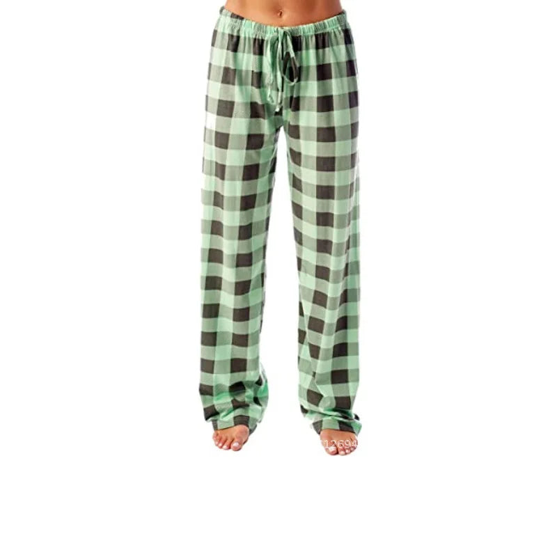 Women Solid Color Buffalo Plaid Pajama Pants Sleepwear With Pockets