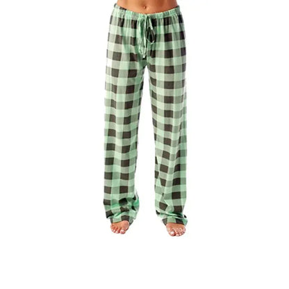 Women Solid Color Buffalo Plaid Pajama Pants Sleepwear With Pockets green white