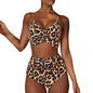 Ladies Split Solid Color Swimsuit beige brown black