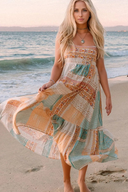 Printed Square Neck Cami Dress - -