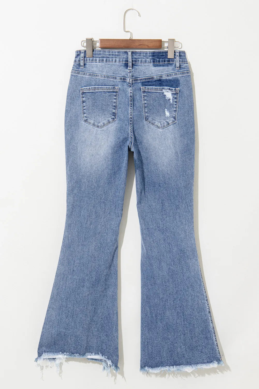 Distressed Raw Hem Bootcut Jeans - -
