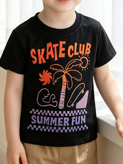 Children's Graphic Round Neck T-Shirt - Black -