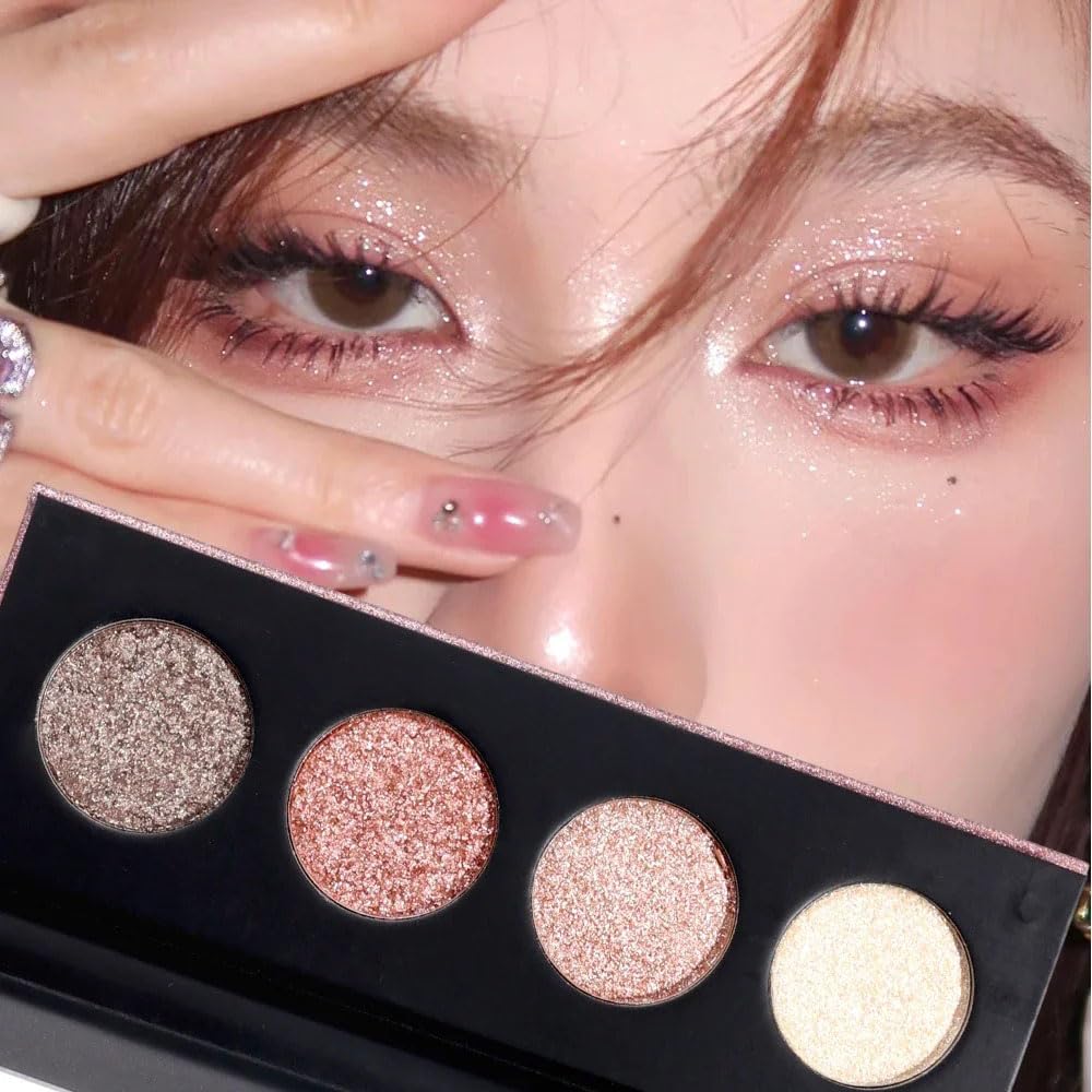 FLYEEO Shiny Shimmer Highlight Eye shadow Palette 4 Colors Cosmetics Shimmer Eyeshadow Palette Cruelty-Free and Vegan Formula Glitter Shimmer Eyeshadow for Professional Makeup Kit (A#)- Kia Day Design- {{Product type}}