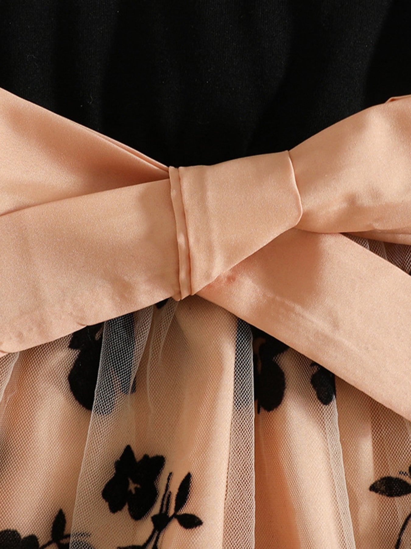 Children's Floral Print Mesh Bowknot Toddler Dress - -