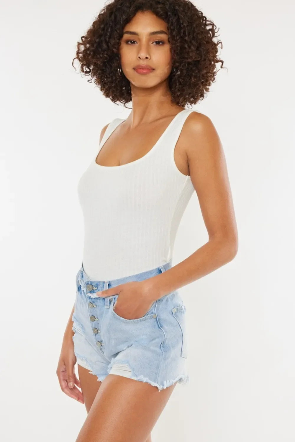 Kancan Distressed Button Fly Denim Shorts - -