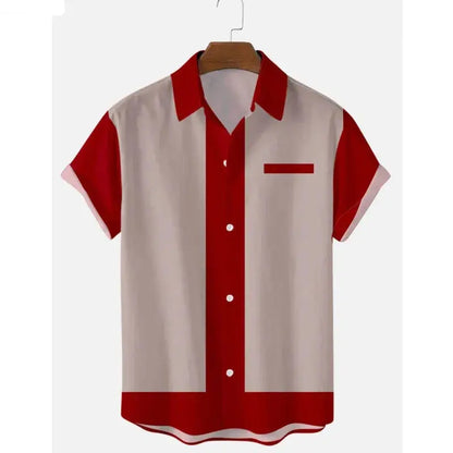 50s Rockabilly Shirts Male Short Sleeve Retro Button-Down Shirts