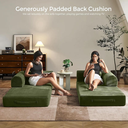 Green Convertible Sofa Bed With Removable Armrests- ShipItFurniture- {{Product type}}