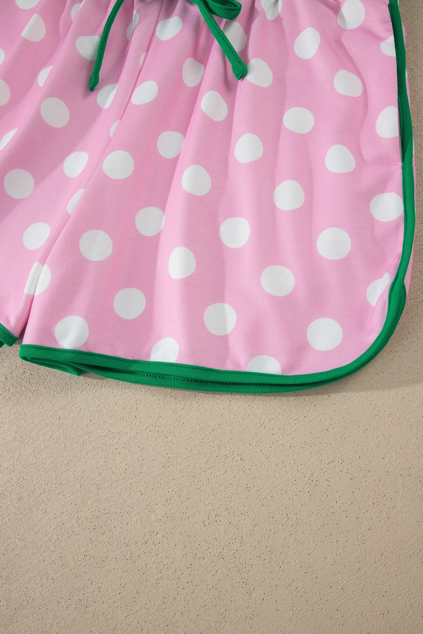 Pink Polka Dot Contrast Edge Casual Short Set - - Two Piece Sets/Short Sets