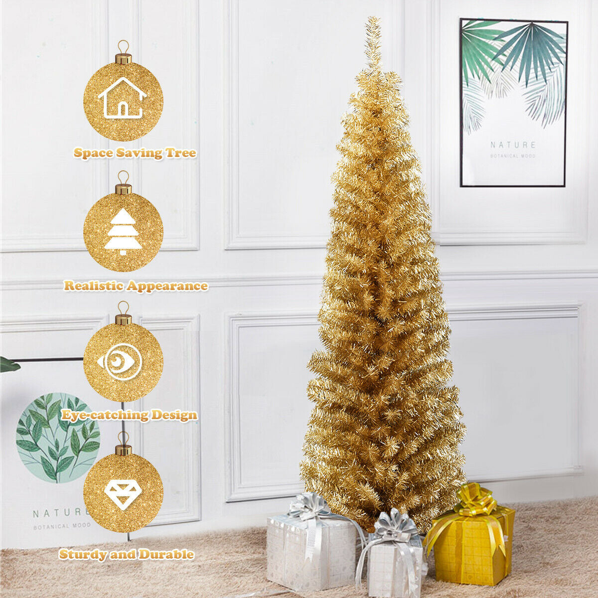 6 Feet Tinsel Tree Unlit Slim Pencil Christmas Tree - -