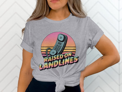 Raised on Landlines Retro Style Phone Design T-Shirt - - T-Shirt