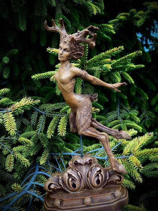 Faun Statue, Hand Painted Resin Sculpture | Mythical Forest Creature Figurine | Woodland Female Satyr Statue for Fantasy Art Decor - -