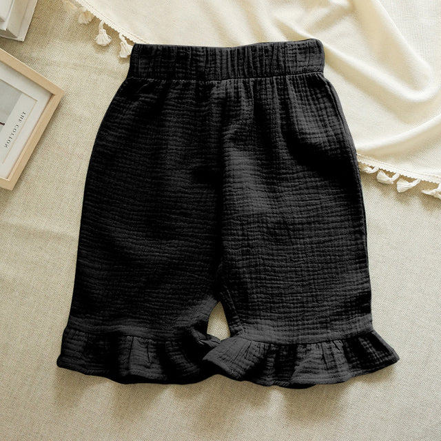 Cotton Girls Flared Pants - Casual Ankle-Length Pants - Black 110 - pants
