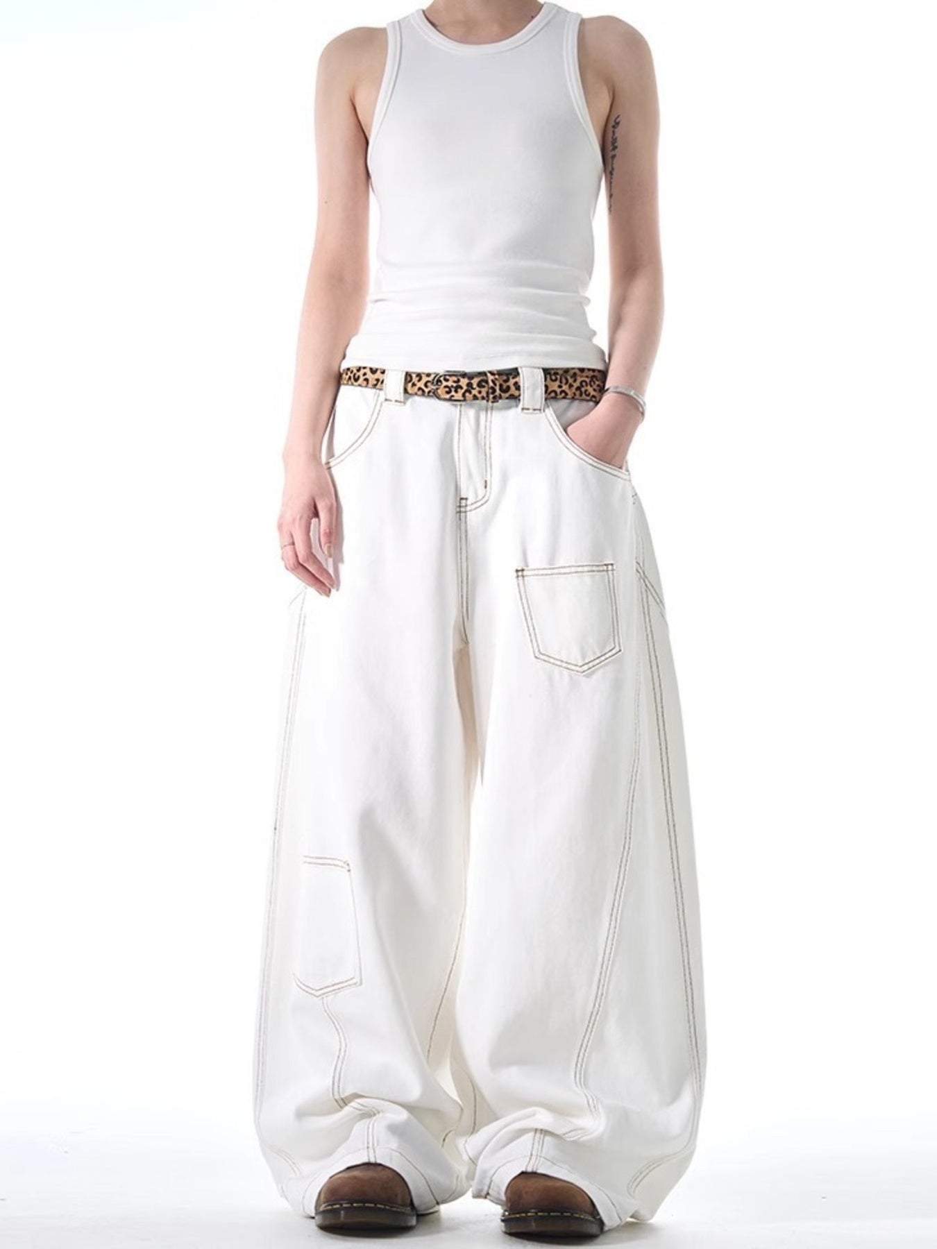 Men's Full Size Wide Leg Jeans with Pockets Plus Size - -