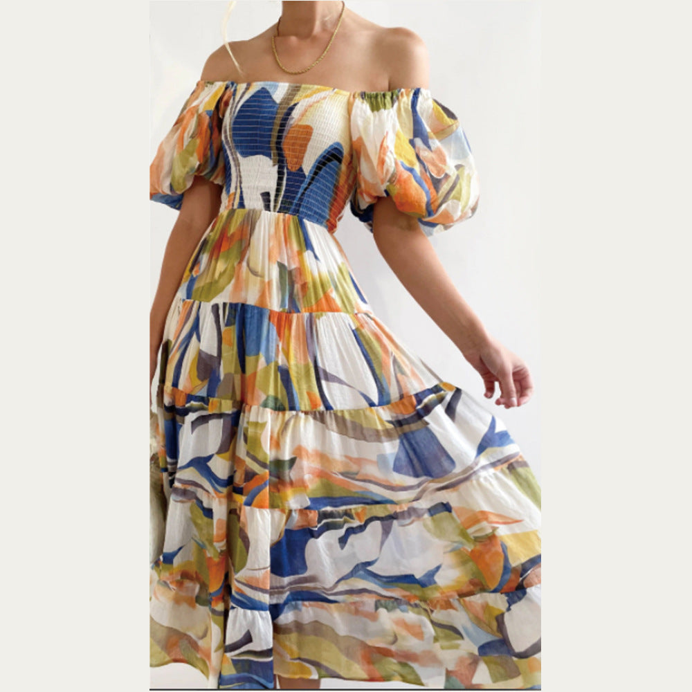Floral-Print Off-Shoulder Loose Dress for Women - Fiery red flowers M - dress