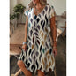 Leisure Style V-Neck Loose Digital Printed Short Sleeved Long  Knee Dress