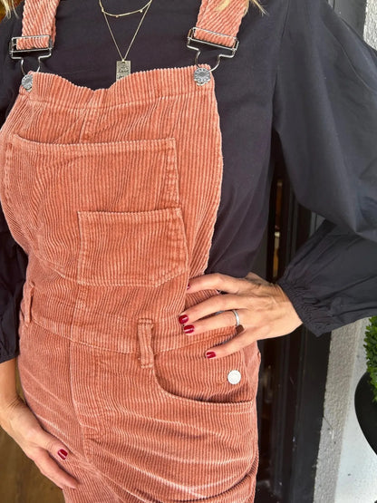 Distressed Wide Leg Corduroy Overalls - -