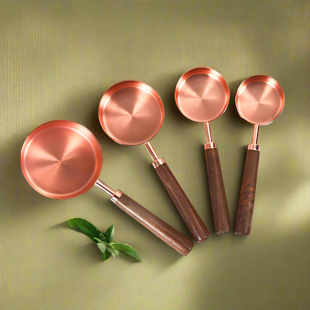 Measuring Set Rose Gold Wooden Handle Stainless Steel Measuring Cups and Spoons