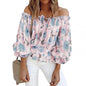 Womens Off-Shoulder Chiffon Print Long Sleeve Top - Pink XL - Women's Fashion - Women's Clothing - Tops & Tees