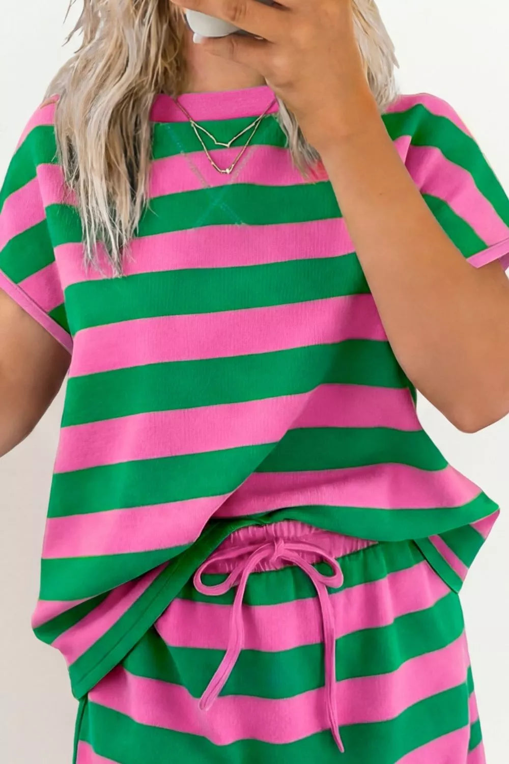 Striped Casual Tee and Skirt Two-Piece Set- Shopimist- {{Product type}}