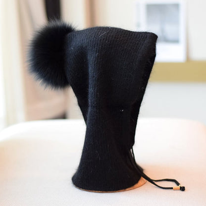 Cozy Rabbit Fur Winter Beanie - Black Average Size - hat