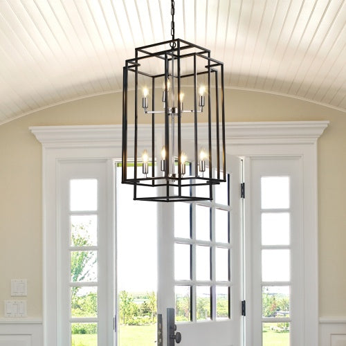 8-Light Industrial Tiered Chandelier - - ceiling light