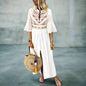 Bohemian Vintage Print Dress v Neck Ruffle Sleeve Split Maxi Long Dress