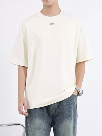 Men's Plus Size Round Neck Relaxed-Fit T-Shirt - Rice Apricot Color -