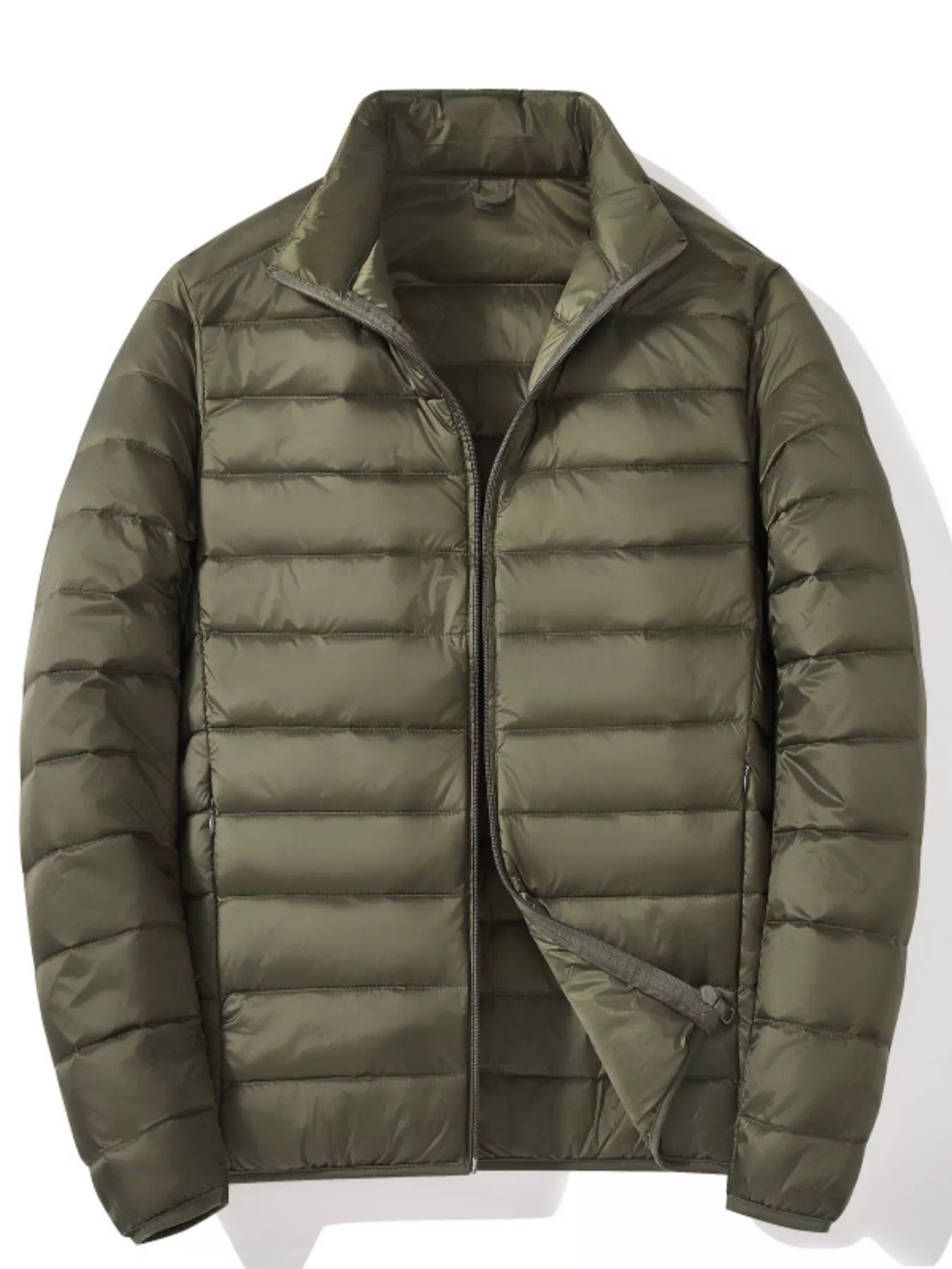 Men's Plus Size Lightweight Zip Up Puffer Jacket - Army Green -