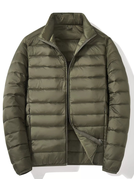 Men's Plus Size Lightweight Zip Up Puffer Jacket - Army Green -