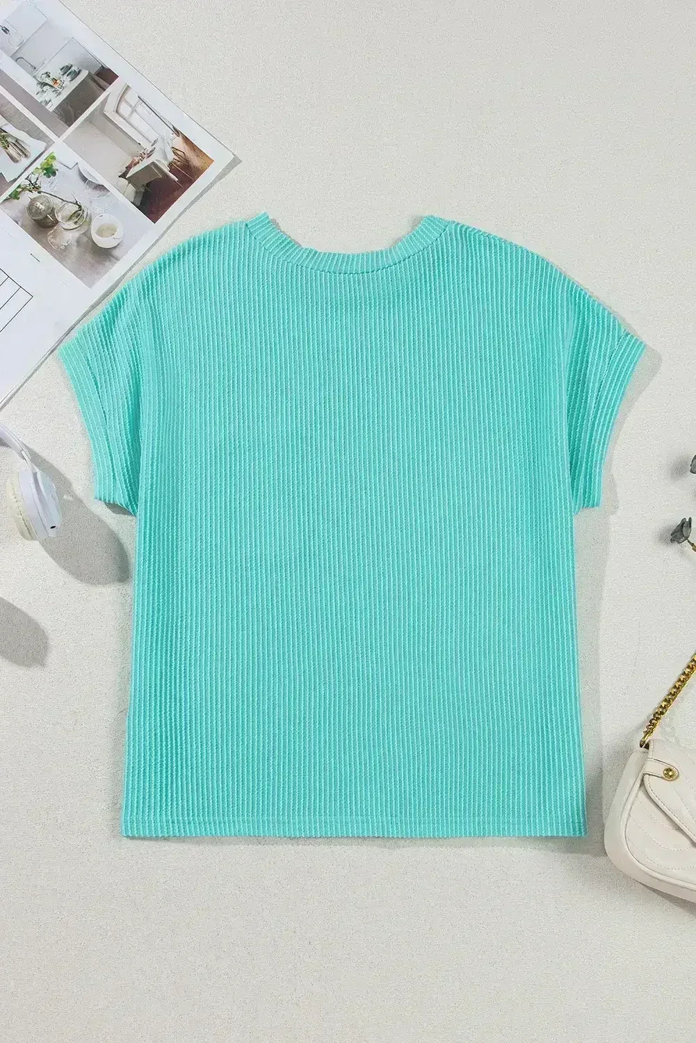 Pink Corded Colorblock Pocket Crew Neck T Shirt - - T Shirts