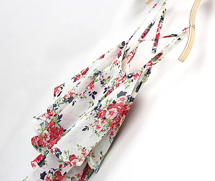 Floral Print Tank Top Summer Style Spaghetti Strap Casual Tops Double Chiffon