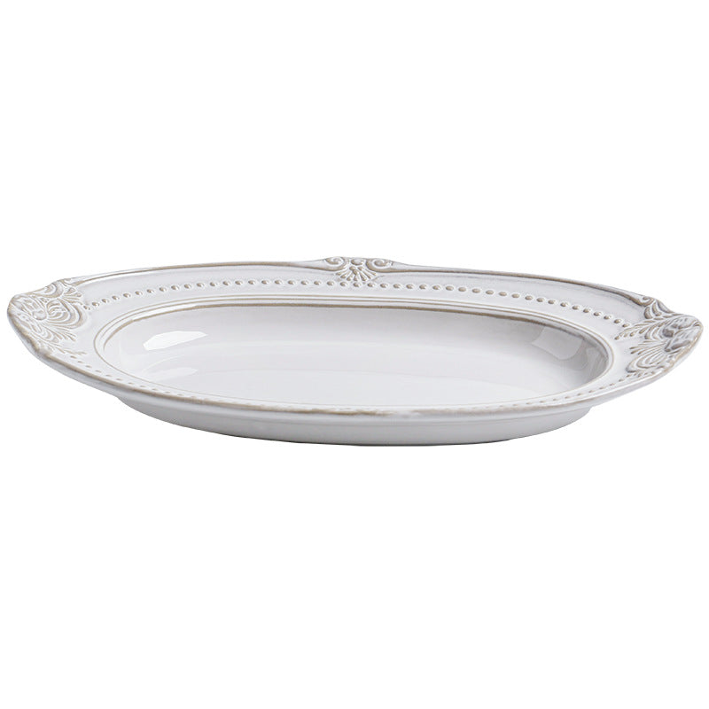 Relief Ceramic Tableware Rice Bowl and Plate Set - Oval plate 28.1cm - plate set