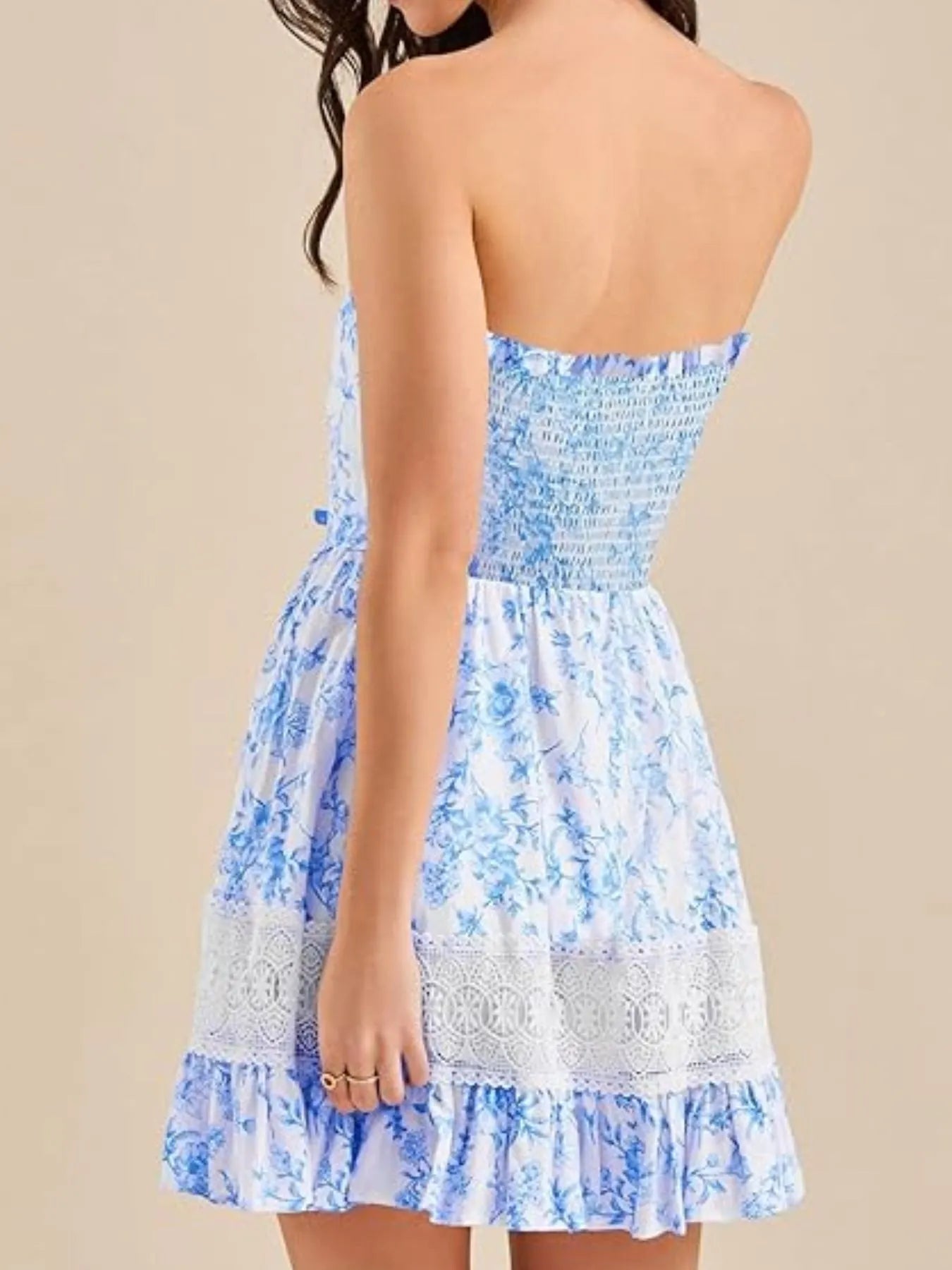 Ruffled Hem Printed Tube Dress - -