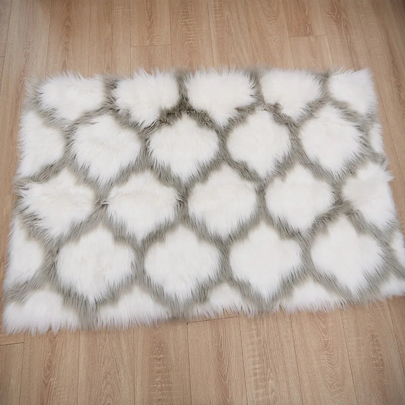 Faux Fur Rugs Modern Area Fluffy Rugs Geometric Living Room Carpets